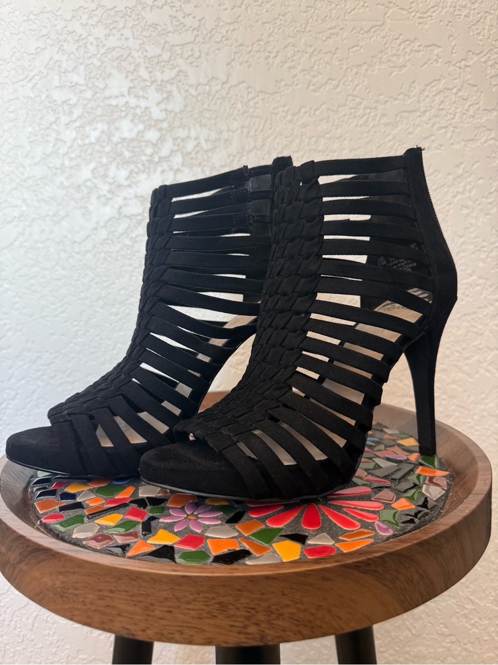 Fergalicious Black Strappy Braided High Heel Booties